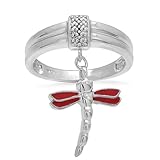 Amazon Collection Sterling Silver Enamel Dragonfly Diamond Ring (0.05 cttw, I-J Color, I3 Clarity), Size 5
