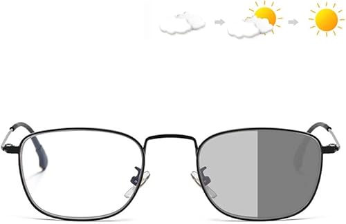 LKP Lentes de lectura fotocromáticos para mujer, lentes de sol multifocales, bloqueo de luz azul, anti fatiga ocular, cuadrado de metal 1.0 (tamaño