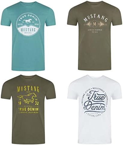 MUSTANG Heren T-shirt 4-pack frontprint ronde hals korte mouwen regular
