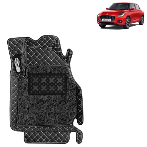 Image of KINGSWAY Accessories Premium 7D Car Foot Mats Only Compatible with Maruti Suzuki Swift (Year 2024 Onwards) All Model, Set of 3 Pcs, 100% Waterproof & Washable Luxury 7D Car Floor Mats, Classic Black