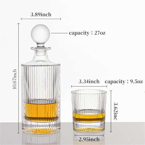 Image of 27Oz Whiskey Liquor Decanter Ribbed Set in Box,Decanter Set with 2 Glasses,Idea for Scotch Liquor,Whiskey Wine Decanter Suit for Men and Women Father Coworkers