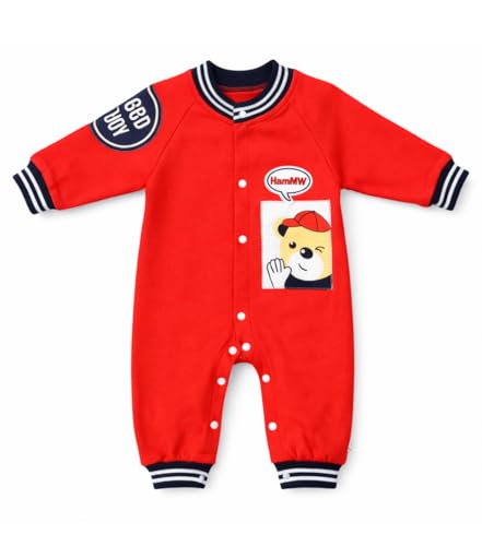 Image of Bold N Elegant Cute Bear Panda Cartoon Print Newborn Cotton Full Sleeve Footless Baby Romper Onesie Buttoned Bodysuit for Newborn Infant Baby Boys Girls