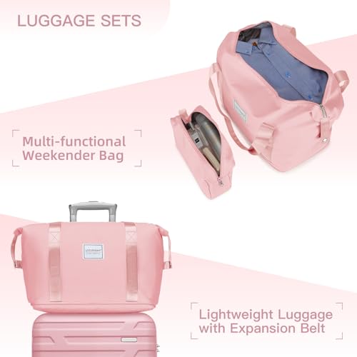 LARVENDER Luggage 6 Piece Sets Hardside Expandable Suitcases with Spinner Wheels TSA Lock, Lightweight Travel Carry On Luggage Sets for Women, Pink4