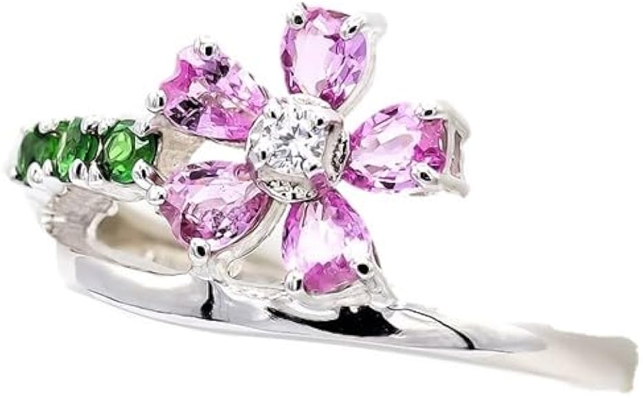 Amazon | ピンクサファイア 桜モチーフ リング 0.70ct K18WG 天然石 