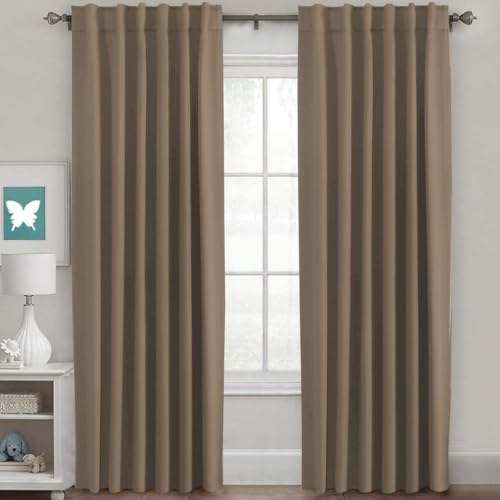 Image of H.VERSAILTEX Blackout Curtains Thermal Insulated Window Treatment Panels Room Darkening Blackout Drapes for Living Room Back Tab /Rod Pocket Bedroom Draperies (2 Panels, Macchiato, 52 x 84 Inch)