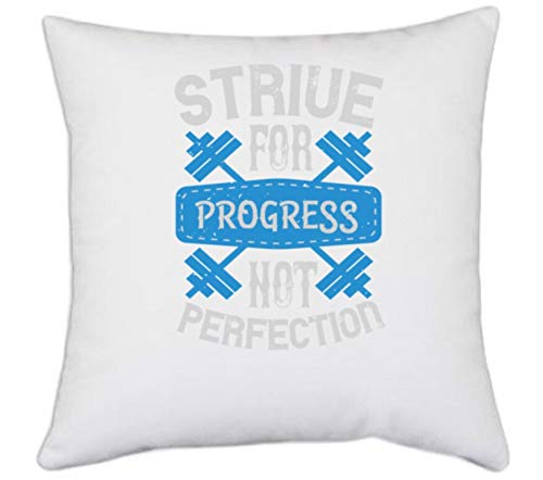 UDNAG White Polyester 'Gym | Strive for Progress, not Perfection' Pillow Cover [16 Inch X 16 Inch]