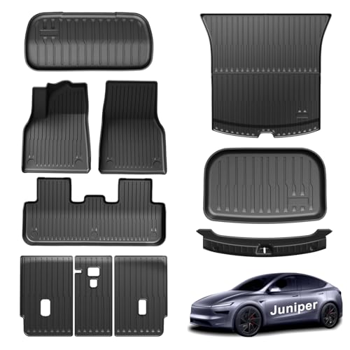 10PCS All-Weather Floor Mats for Tesla Model Y Juniper 2025 2026 Accessories TPE Waterproof Non-Slip Custom Fit Liners for Front Rear & Trunk