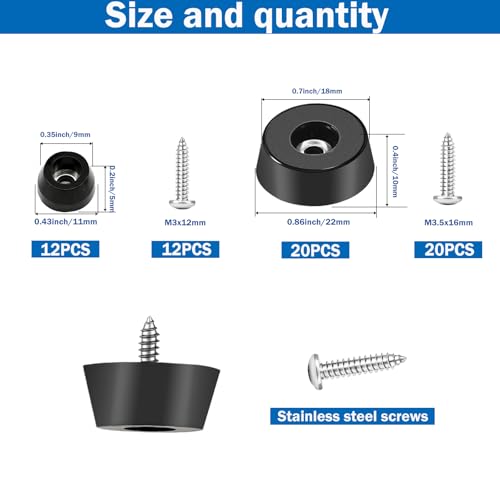 Image of 64Pcs Rubber Feet for Cutting Board with Stainless Washer Screws Assortment Kit,2 Sizes (0.433inch , 0.813inch),Non Slip Rubber Bumper Feet for Furniture,Cabinets,Electronics(13 /16 inchW x 3 /8 inchH)