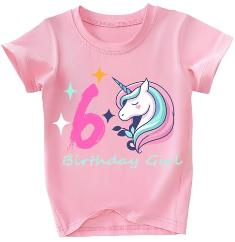 IDOPARAS 6t 6th Unicorn Birthday Girls Shirt Tee Kid 6 Year Old Birthday Outfit Top