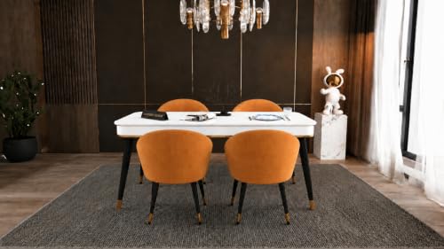 Image of WOODEN SPACE Majestic 4 Seater Wooden Dining Table Set | Urban Marble Top Dining Table with Chairs for Dining Room & Kitchen (Modern Classic Mustard) (54 x 36 x 30 inch)