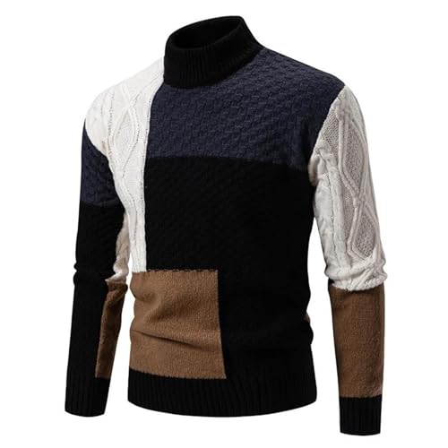 Men's Patchwork Knit Sweater Mock Neck Pullover Slim Fit Casual Vintage Style Fall Winter Streetwear4
