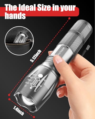 Image of Victoper LED Flashlight 2 Pack Grey, Bright High Lumens Tactical Flashlights High Lumens with 5 Modes, Waterproof Zoomable Flash Light for Outdoor, Gifts for Father's Day Camping Essentials Gear