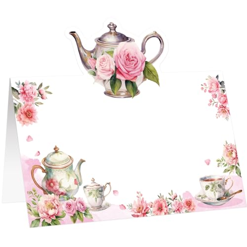 Treasure Cove Tea Party Theme Place Card Floral Tent Name Cards for Table Setting Birthday Party Baby Shower Supplies 25Pcs