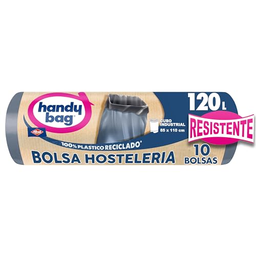Handy Bag Bolsas de Basura 120L Industrial, Extra Resistentes, No Gotean, 100% Material Reciclado, 10 Bolsas