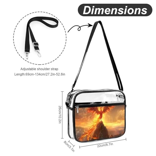 Phoenix Bird with Flames Large Clear Stadium Bag Clear Mini Messenger Bags with 2 Compartments Crossbody Bag2