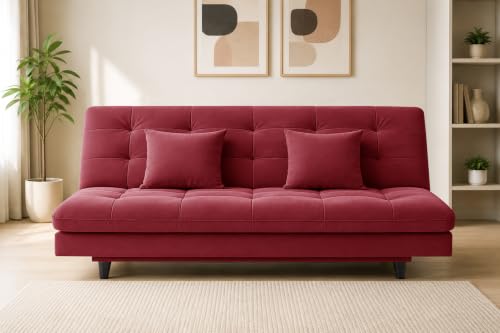 Image of Los Angeles Modern Convertible Futon Sofa Bed, Tufted Upholstered Folding Couch with Adjustable Backrest, Space Saving Sleeper Sofa for Living Room, Apartment, Office, Dorm & Guest Room - Red