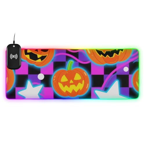 Sous-main citrouille orange lumineux 90x40 cm lavable pour clavier et souris