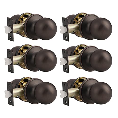 6 Pack -Passage Hall/Closet Door Knob Handles Interior Keyless Locksets Oil Rubbed Bronze