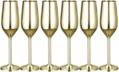 Champagne Flutes, 200ml Stainless Steel Champagne Glasses Unbreakable Champagne Glass for Home Gift Wedding Red Wine Champagne Cup(Gold(6PCS))