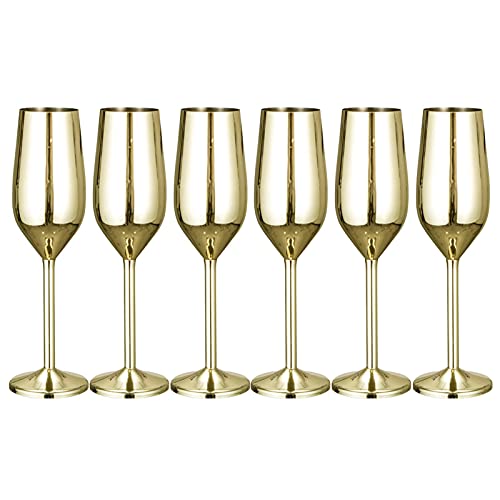 Champagne Flutes, 200Ml Stainless Steel Champagne Glasses Unbreakable Champagne Glass For Home Gift Wedding Red Wine Champagne Cup(Gold(6Pcs)) #TOP1