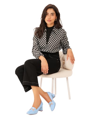 Image of Womens Mid Block Chunky Heeled Loafers Closed Square Toe Patent Leather Comfortable Slip On Pumps Metal Chain Basic Classic Casual Work Office Dress Shoes 2.8 Inches Heels
