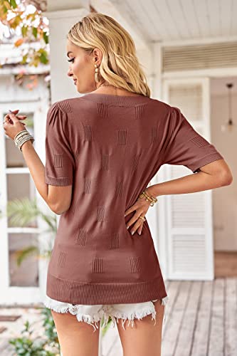 Image of Arach&Cloz Women's Lightweight Spring Summer Sweater Tops Casual Short Sleeve Blouses Shirts
