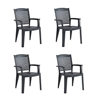SHAF - Packung mit 4 stapelbaren Stühlen, Garten und Terrasse, recycelter Kunststoff, UV-beständig, Modell Metall, Anthrazit