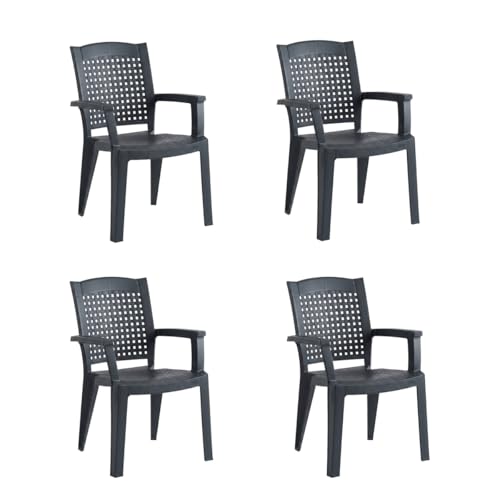 SHAF - Packung mit 4 stapelbaren Stühlen, Garten und Terrasse, recycelter Kunststoff, UV-beständig, Modell Metall, Anthrazit
