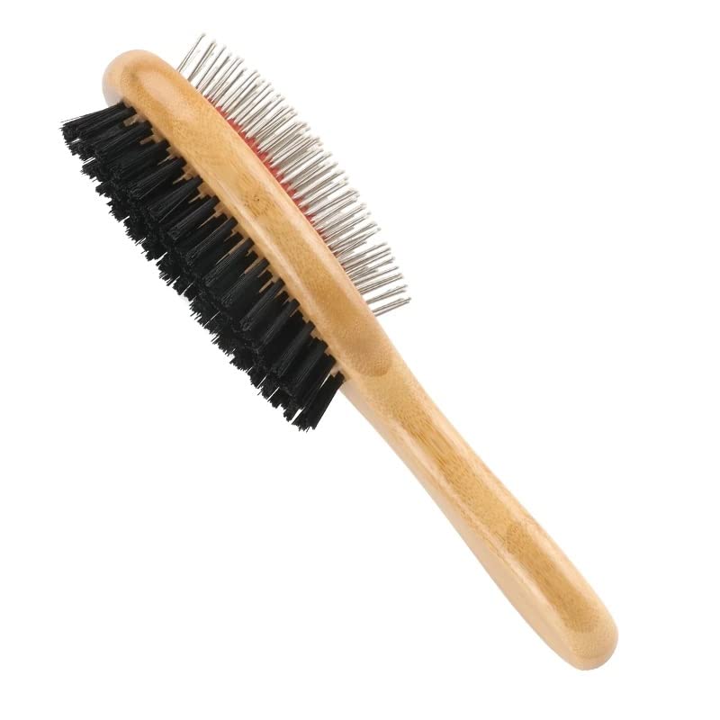 Pet Brush, Pet Brush Bamboo Long Handle Cat Dog Pet Grooming Comb Pet Slicker Brush Double Side Remove Hair Brush Cat Comb Pet Brushes(Small SIZE)