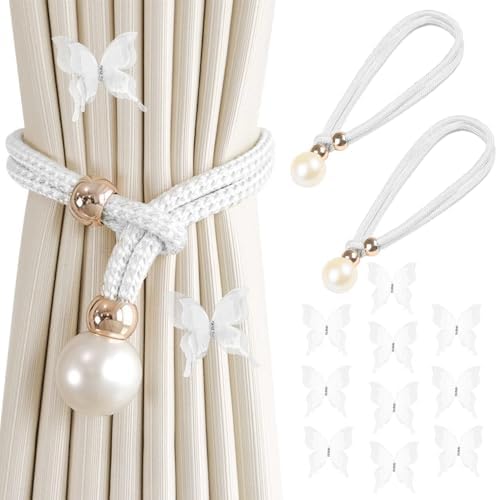 2-Pack Boho Curtain Tie Backs, No Drilling Needed - Hand Woven Rope For Living Room, Bedroom, Outdoor Curtains (Beige)