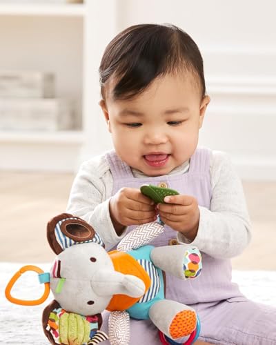 Image of Soft Toy Baby Activity and Teething Toy with Multi-Sensory Rattle and Textures, Gift for Newborns and Infants (Elephant)