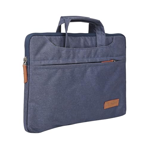 Image of Bonkaso 14.1 Inch Laptop Sleeve Cum Messenger Bag for MacBook & Laptops | Premium Polyester Melange | Water-Resistant Padded Case with Handle & Sling Strap | Lightweight Office Travel Bag - Dark Blue