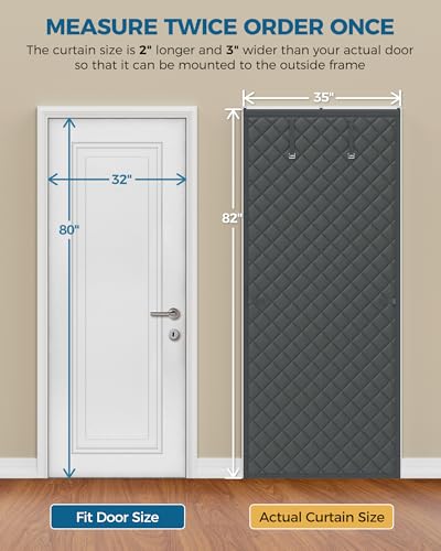 Image of Augblinds Thermal Insulated Door Curtain Fits Door Size 32 x 80 Inch, Oxford Cloth Thicken Cotton Filled, Curtain Size 35 inch x 82 inch, Single Piece Door Insulation Blanket Cover for Cold in Winter, Grey