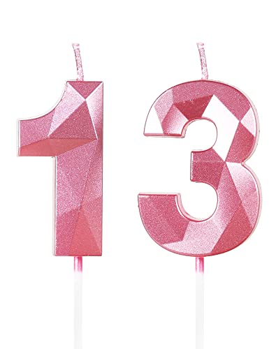 13Th Birthday Candles,Number 13 Candles, Pink Happy Birthday Candle For Cake,3D Design Cake Topper Decorations For Girl Women Pet Birthday Party Wedding Anniversary Celebration Supplies #TOP29