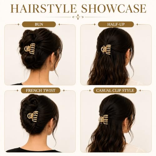 Image of Radhu & Kabby Metal Hair Claw Clips for Women, Set of 3 Premium Hair Clutchers in Gold Silver Black, Strong Hold Jaw Clips for Thick & Thin, Stylish Hair Accessories for Everyday & Special Occasions