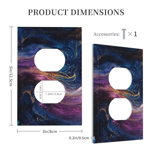Decorative Outlet Covers Abstract Purple Blue Gold Marble Texture 1 Gang Duplex Light Switch Cover Plate Wall Plates for Electrical Outlets Switchplate Faceplate for Bedroom Decor