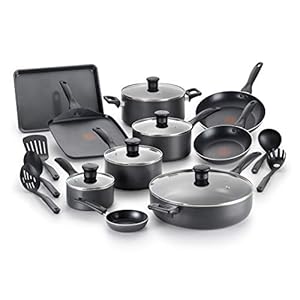 T-fal Everything in Kitchen Dishwasher Safe Cookware Set, 20-Piece, Black
