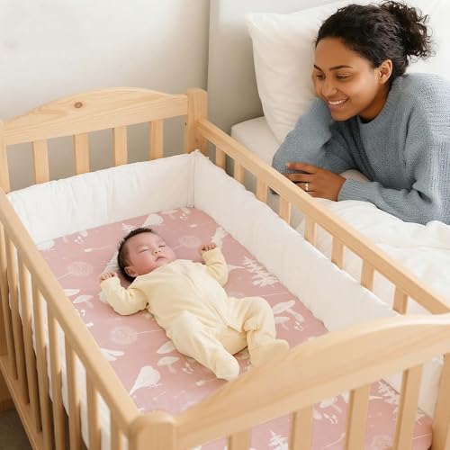 Image of Bedside Sleeper Bassinet Fitted Sheets 20 x 33, 3 Pack Baby Delight Beside Me Dreamer,Babybond,Jimglo,koola,cowiewie,fodoss, Dream On Me Baby Square Bassinet, Pink Animal
