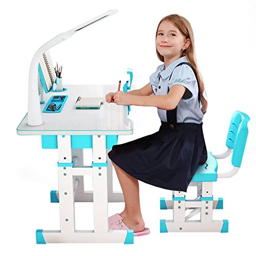Escritorio Infantil Con Silla De Lectura Para Niños Con Altura Y Ángulo Ajustable Y Cajón 66 X 47 X (54 - 76) Cm Azul