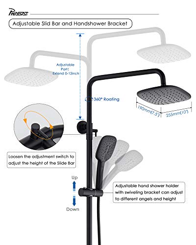 image for PHASAT Matte Black Shower Fixtures Brass 3 Function Bathtub Shower Fau