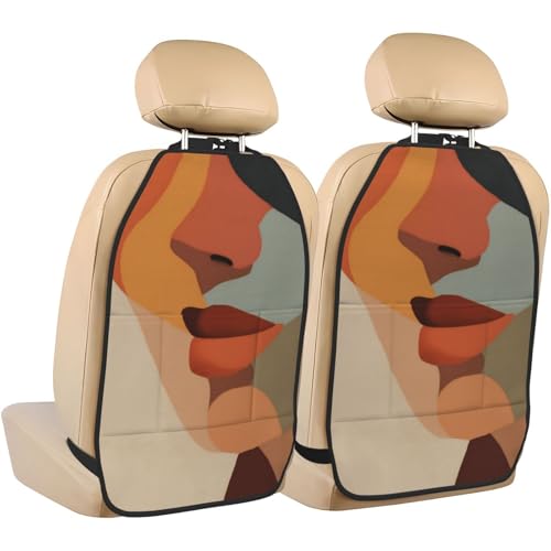 Woman Face Abstract Art Car Seat Back Kick Protectors,2 Pack Kick Mats With Storage Pockets For Vehicles To Protect From Dirt Mud Scratches
