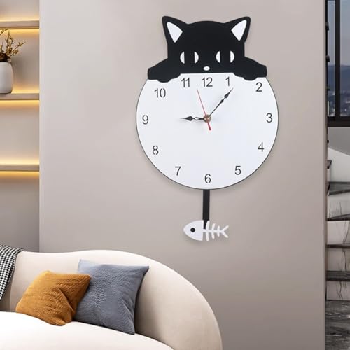 Horloge murale chat noir mignon suspendue avec sa queue oscillante - 4