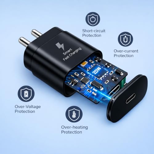 Image of 25W PD 3.0 Type C Superfast Charger Adapter for Samsung Galaxy M17|M07|M36|M06|A55|A35|F06|S25 fe|S22|S24|F36|F16|M35|S23|A06|iPhone|Tab S11| 25W by HESPA (SVXQ 12)