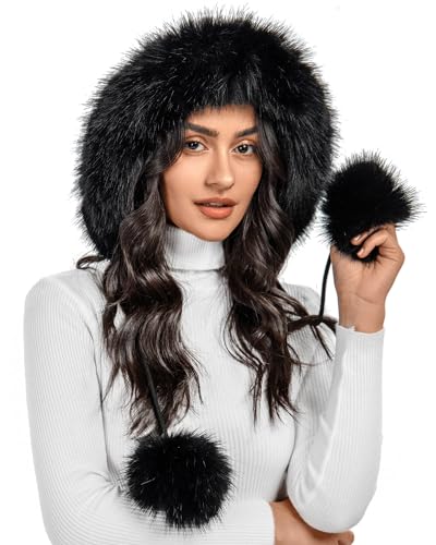 Gorro tejido con pompón de piel sintética para mujer miniatura 3