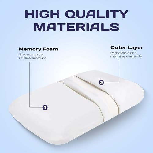 Image of Billebon Memory Foam Pillow, Orthopedic Pillows for Sleeping, Pillow for Neck Pain and Shoulder Pain, with Cover, White, Pack of 1
