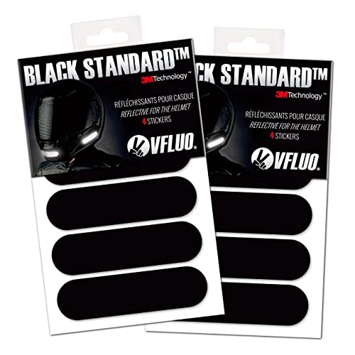 VFLUO - 2 x Kit 4 Bandes Stickers Noirs Rétro Réfléchissants pour Casque Moto - Autocollants Homologués Dimensions FR - Haute Visibilité, Technologie...