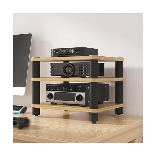 Wielowarstwowy stojak na sprzęt audio/wideo: drewniana wieża HiFi 2/3/4 poziomy z otwartą półką, odpowiednia dla odtwarzaczy DVD, konsol do gier wideo i dekoderów telewizyjnych.