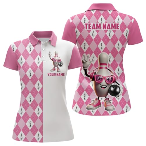 PIONAMZIOZ Custom Music Bowling Team Shirts Pink Bowling Jerseys for Men Women Funny Bowling Pin Polo & 1/4 Zip Bowling Shirt (US, Alpha, Small, 5X-Large, Regular, Regular, Women Polo)