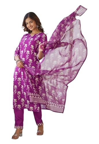 Kurta imprimé traditionnel violet en coton mélangé respirant