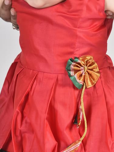 Girl's Traditional Ethnic Wear Paithani Silk Knot Frock3